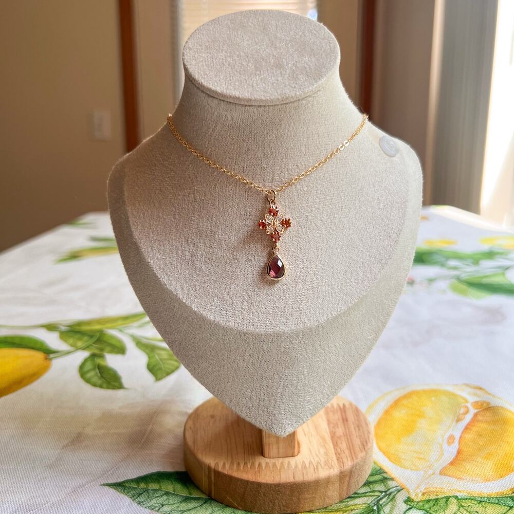 Smoky Brown Topaz Garnet Crystal Glass Cross Shape Boho Casual Romantic Necklace